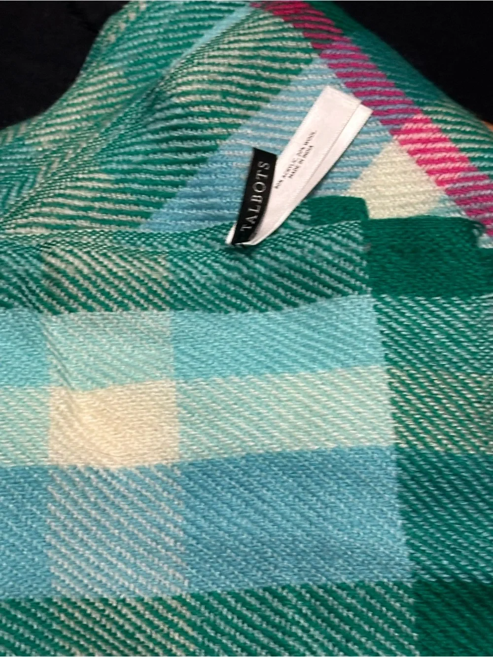 Talbots Plaid Scarf in Green, Pink and Mint